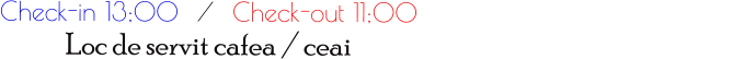 Check-in 13;00  /  Check-out 11;00                                          Loc de servit cafea / ceai